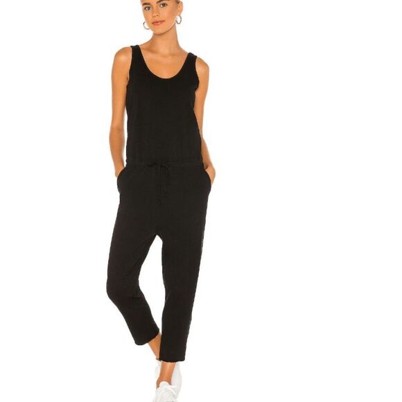 Frank & Eileen Heritage Jersey Tank Jumpsuit Black Cotton Drawstring Waist Small
